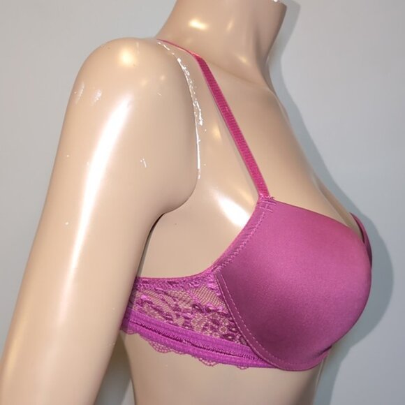 Vince Camuto Satin Lace Fuchsia Demi Bra Underwire Adjustable Padded 36C - Picture 7 of 13